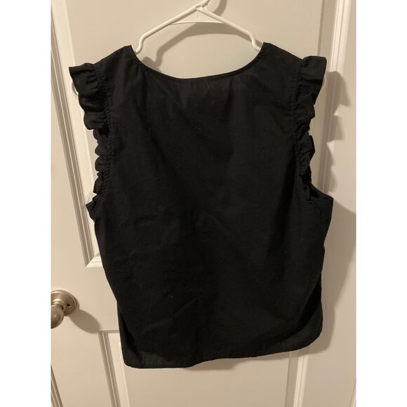 J.Crew Women's Ruffled V-Neck Sleeveless Top Size L Black Made In India - Picture 3 of 3